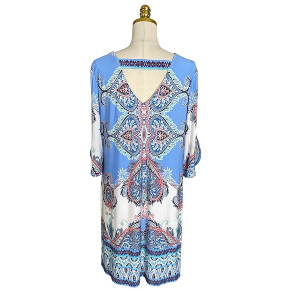 Roz & Ali Women’s 14 Scoop-Neck 3/4 Cut Out Sleeves Paisley Sheath Mini Dress - Picture 6 of 10